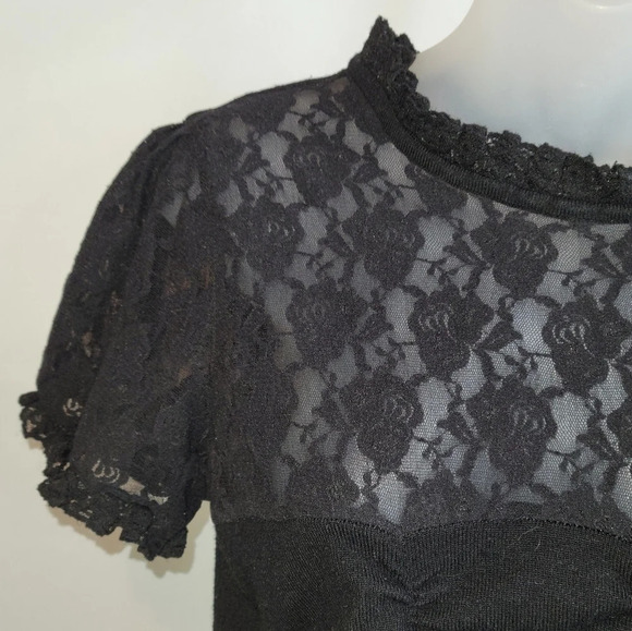 Vintage  Melanie Lyne Black Lace short sleeves Medium - Picture 3 of 7